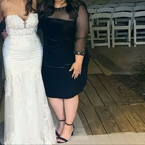 Tahari ASL: Beaded Illusion Neck Velvet Dress